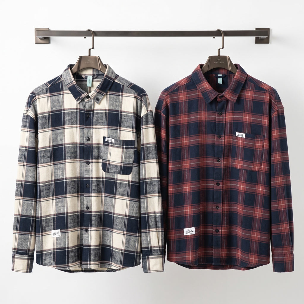 Camisa a Cuadros estilo Retro Algodón - Para Hombre
