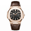 Reloj Cuadrado Acero Correa Cuero Hombre