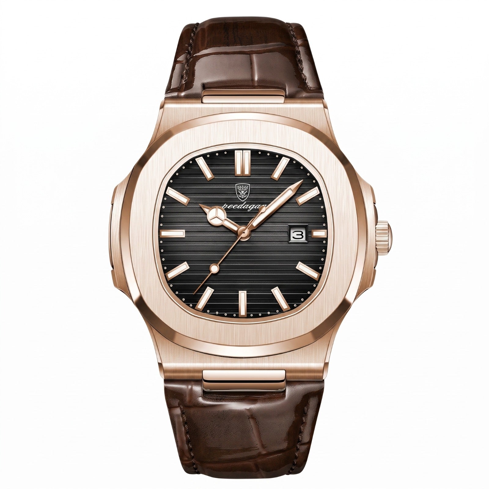 Reloj Cuadrado Acero Correa Cuero Hombre