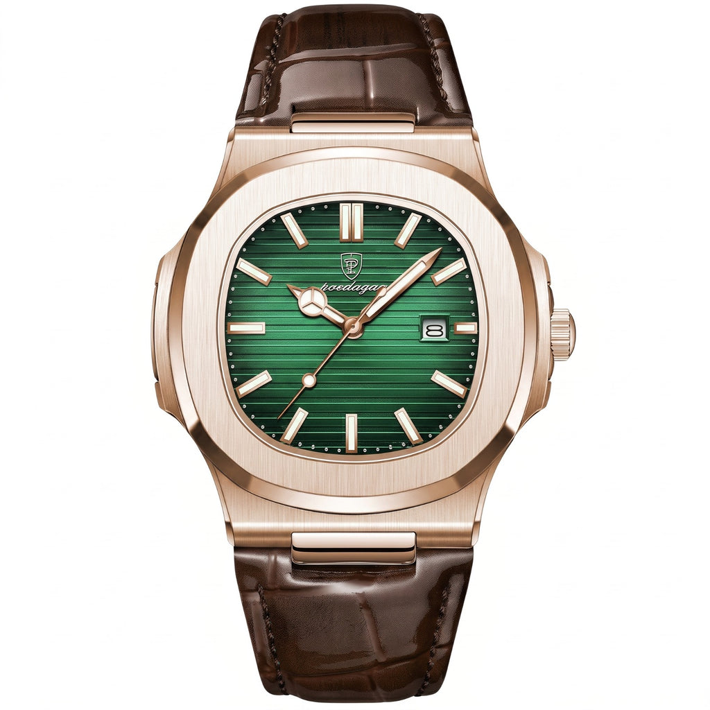 Reloj Cuadrado Acero Correa Cuero Hombre