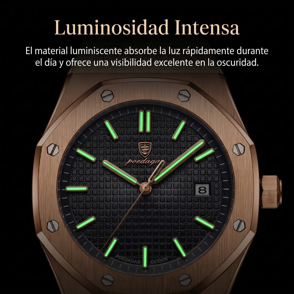 Reloj Acero Bisel Octogonal Resistente Agua Hombre