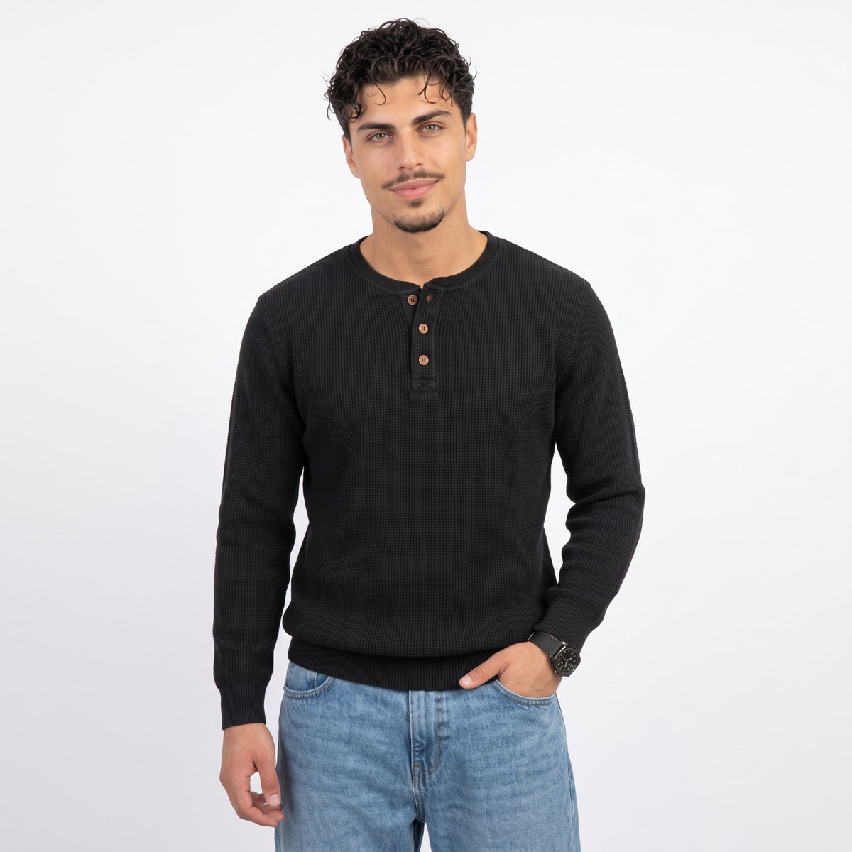 Men's Crew-Neck Henley Sweater