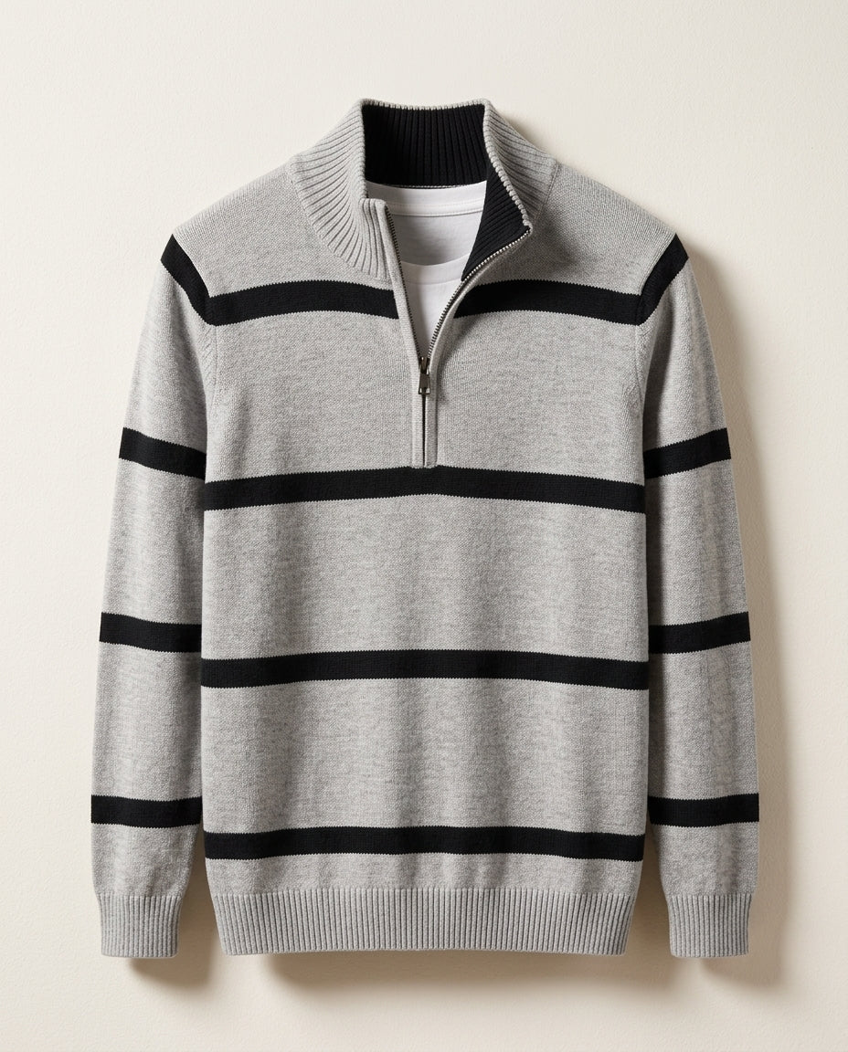 Mayfair Striped Quarter Zip Sweater