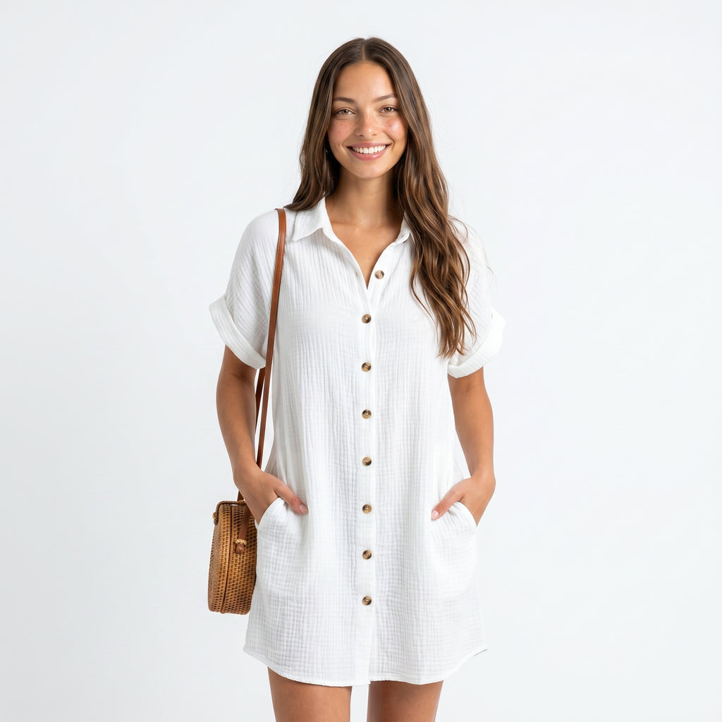 Marbella | Vestido con Cuello en V de lino.