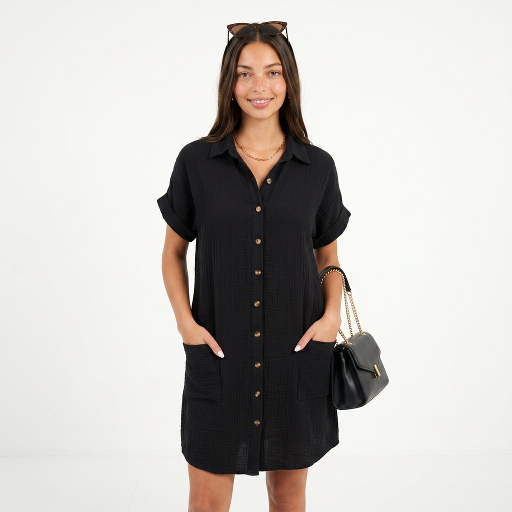 Marbella | Vestido con Cuello en V de lino.