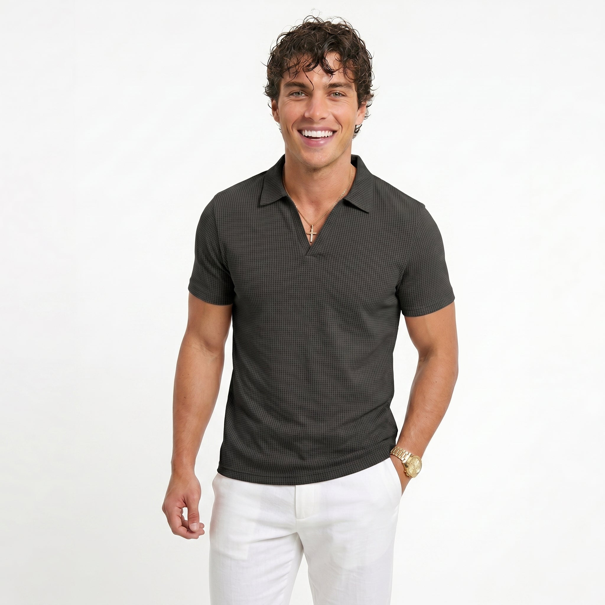Polo Tejido Waffle Cuello V